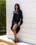 2 piece Black High-Low Satin Cape top