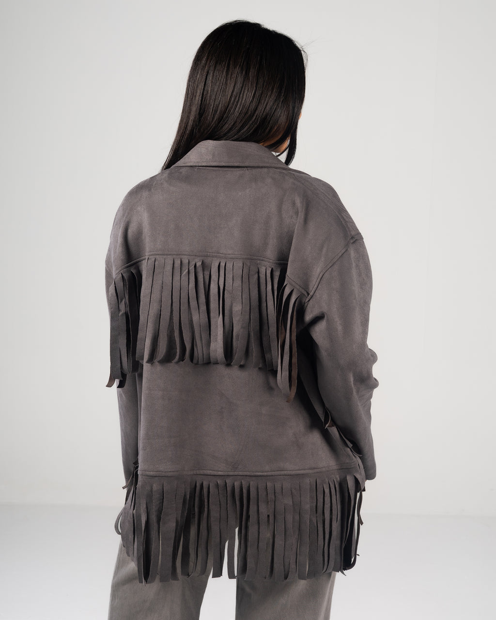 Gray Fringed Suede Jacket