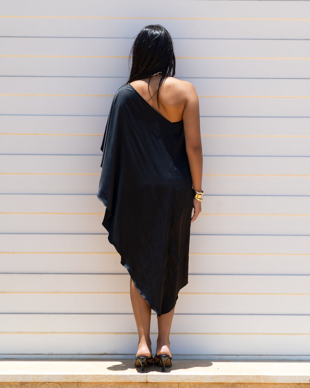 2 piece Black High-Low Satin Cape top