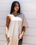 2 piece Beige High-Low Satin Cape top